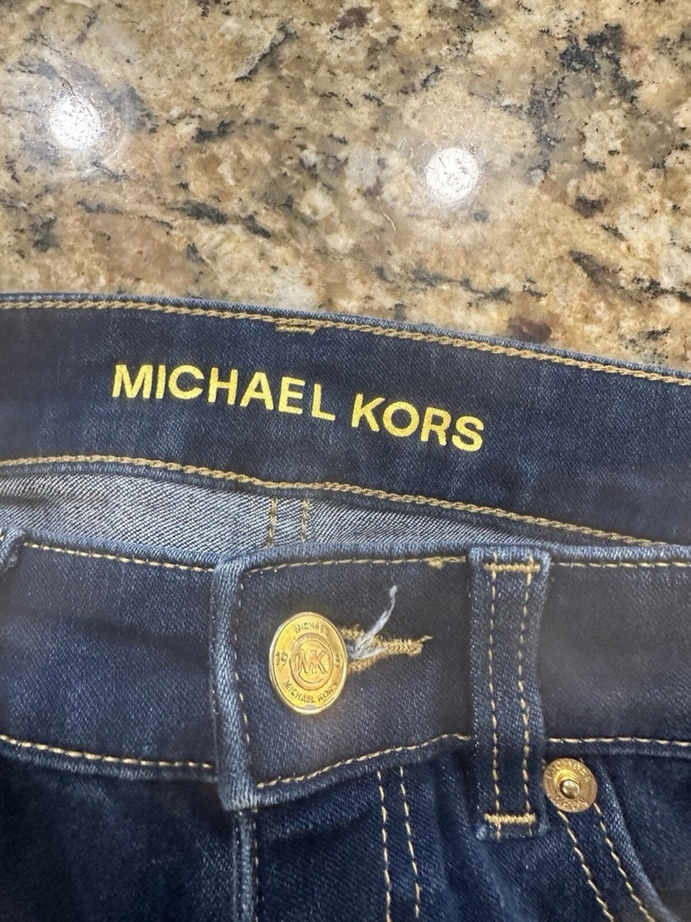 Michael Kors Dark Indigo Straight-Leg Jeans with Gold Hardware